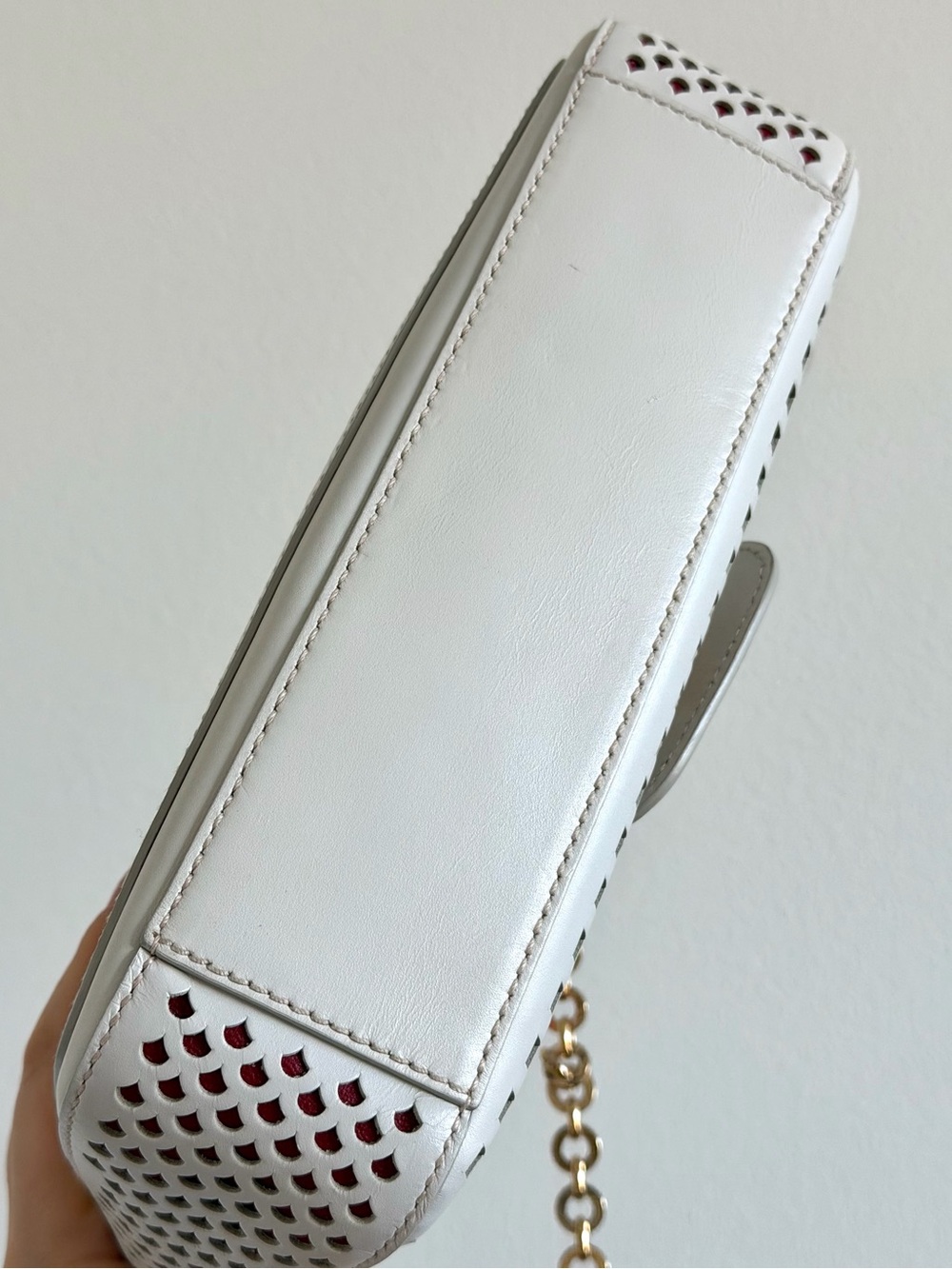 Salvatore Ferragamo Gancini Perforated Leather Chain Shoulder Bag - Picture 6 of 15